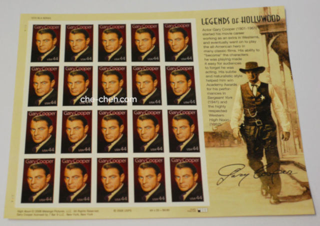 Gary Cooper Stamps Sheet